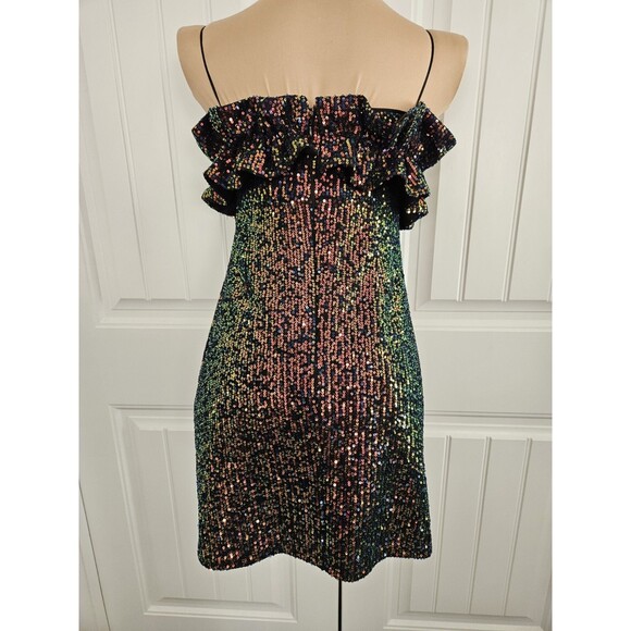 thirty thirty Sequin & Ruffle Mini Dress Iridescent Prom Club Concert Party L M - Picture 5 of 11